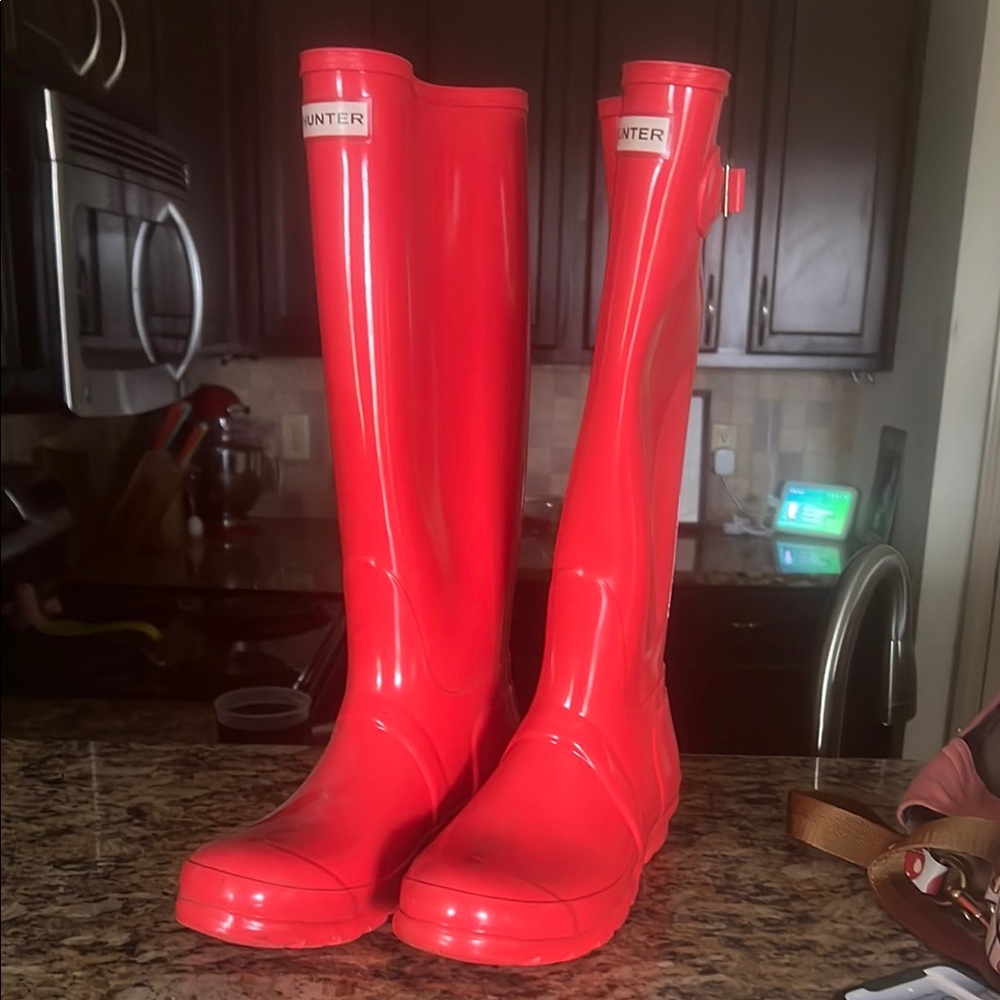 Hunter Glossy Red Tall Boots